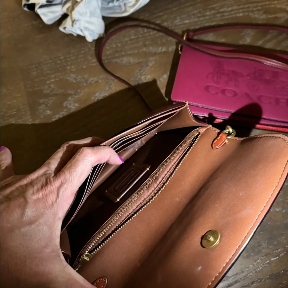 Coach Red and Brown Crossbody Bag with Floral Accents - Picture 3 of 4